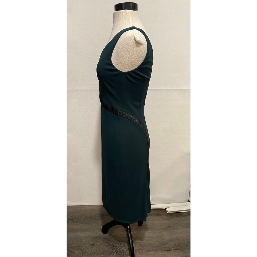 David Meister Women's 6 Green Double V-Neck Sheath Dress Metallic Details - Picture 5 of 14